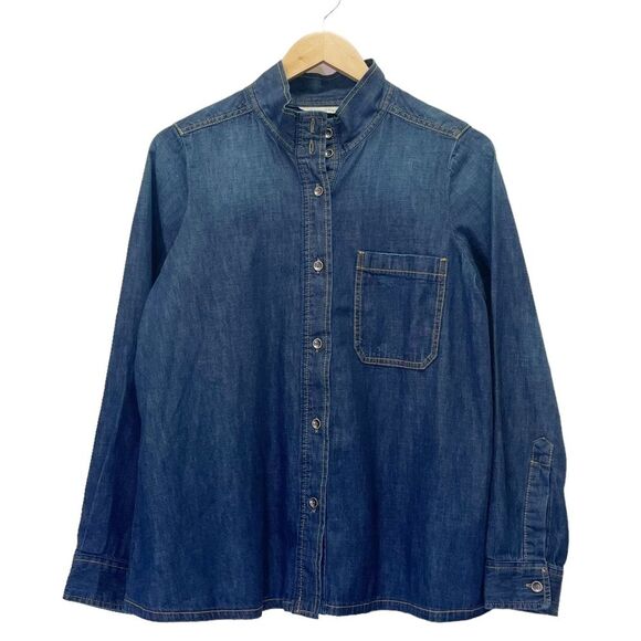 Soft Surroundings Peggy Distressed Denim Blue Blouse Shacket Topper Size Small - Picture 2 of 9